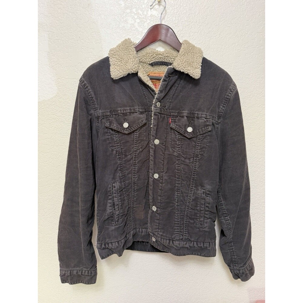 Levi’s Black Corduroy Sherpa Lined Mens Jacket Size M Button Front Retro 90s